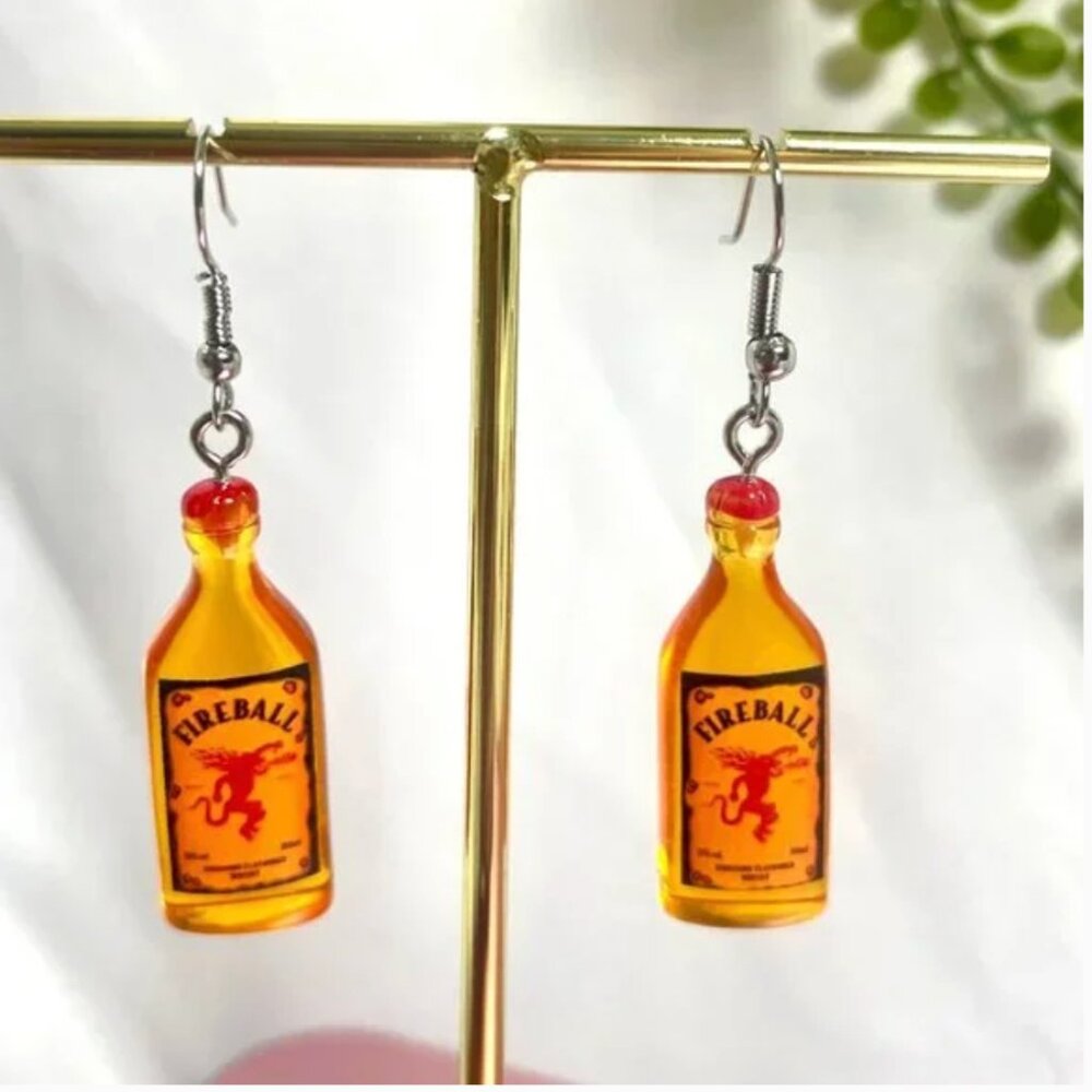 ⭐️❤️ FREE Fireball Whiskey Alcohol Shots Bottle Drink Party Chic Trendy Earrings